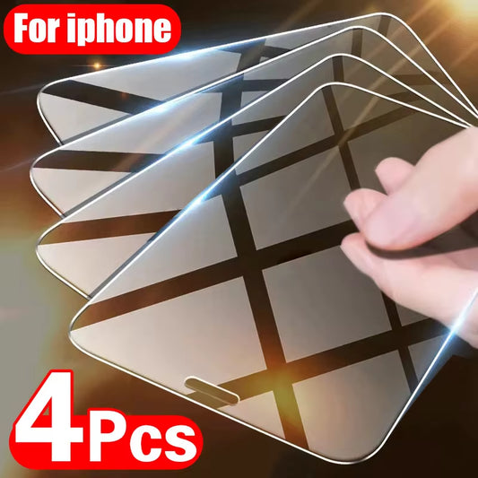 4PCS Tempered Glass for  11 12 13 14 15 Pro XR X XS Max Screen Protector on for  12 13 Mini 7 8 6 plus SE Glass