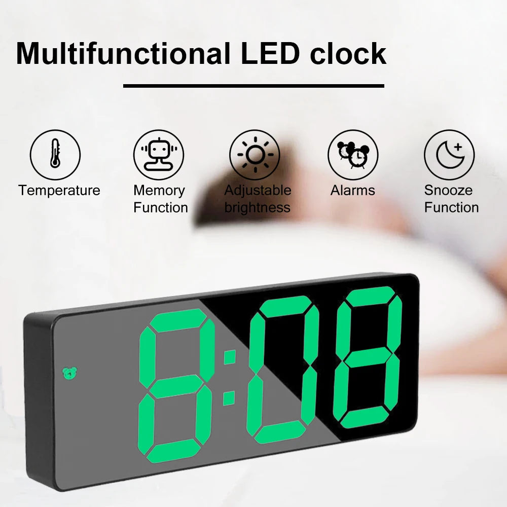 Digital Alarm Clock LED Screen Electronic Clock Large Number Display Clocks Digital Table Clocks with Voice Control Function