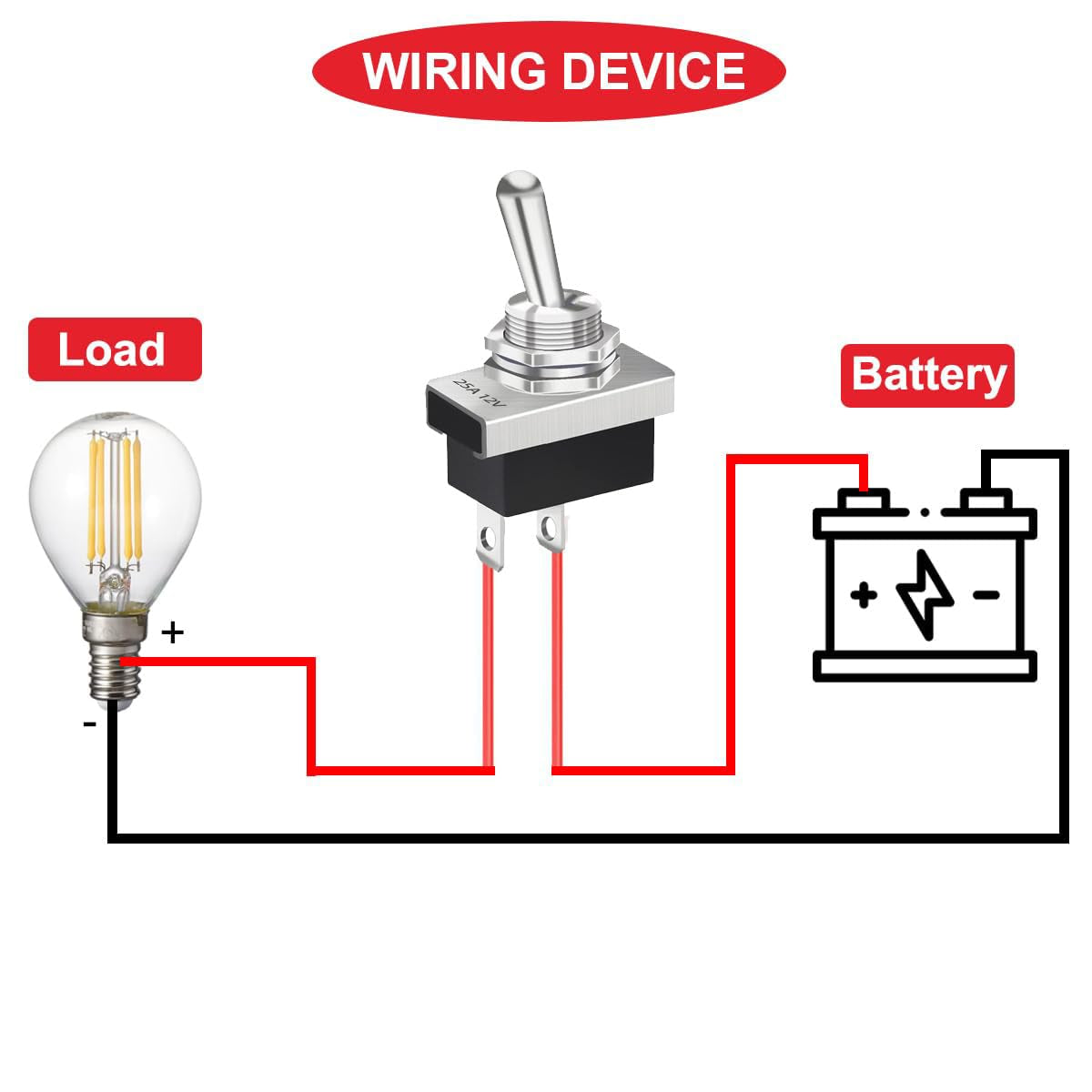Metal Toggle Switch 25A 12VDC/15A 24VDC/10A 250VAC/ 15A 125VAC SPST On/Off 2Pin 2 Position