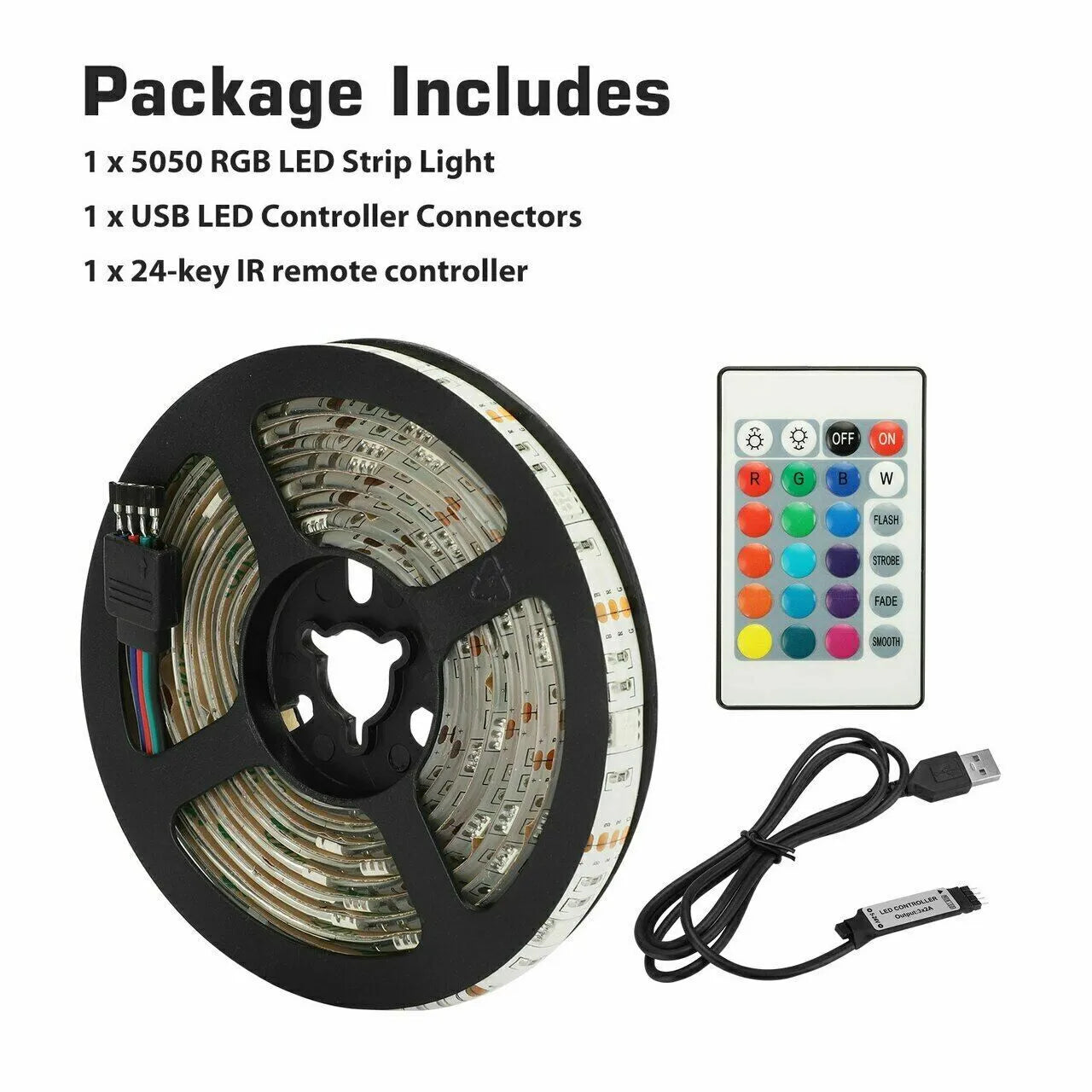 USB LED Strip Lights 5050 RGB Colour Changing Tape TV Kitchen Lighting 1-5M