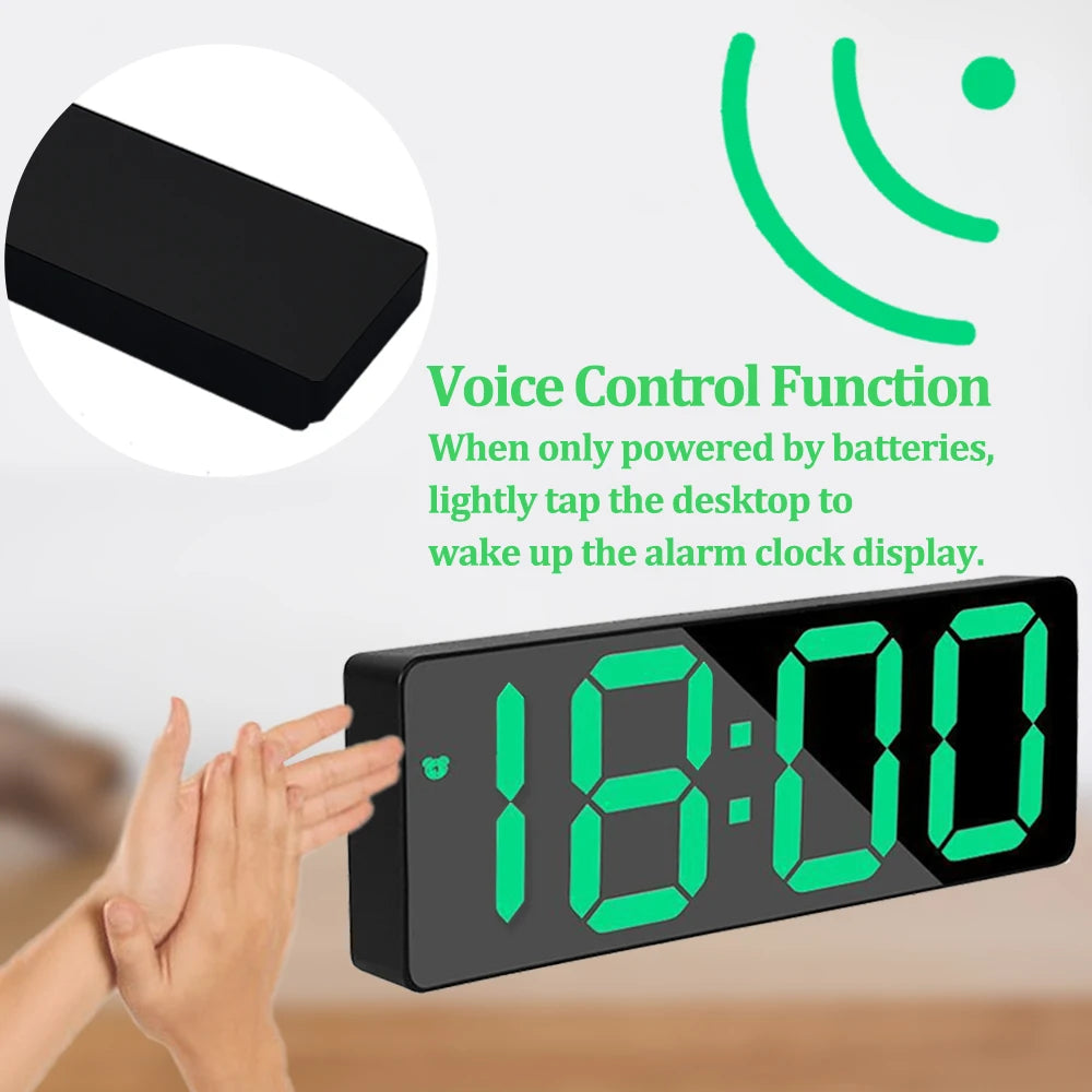 Digital Alarm Clock LED Screen Electronic Clock Large Number Display Clocks Digital Table Clocks with Voice Control Function